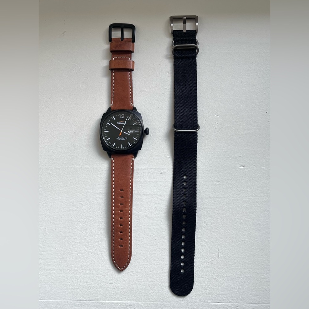 Shinola Brakeman 46mm Watch - Black Case w/ Tan Leather Strap (unworn)